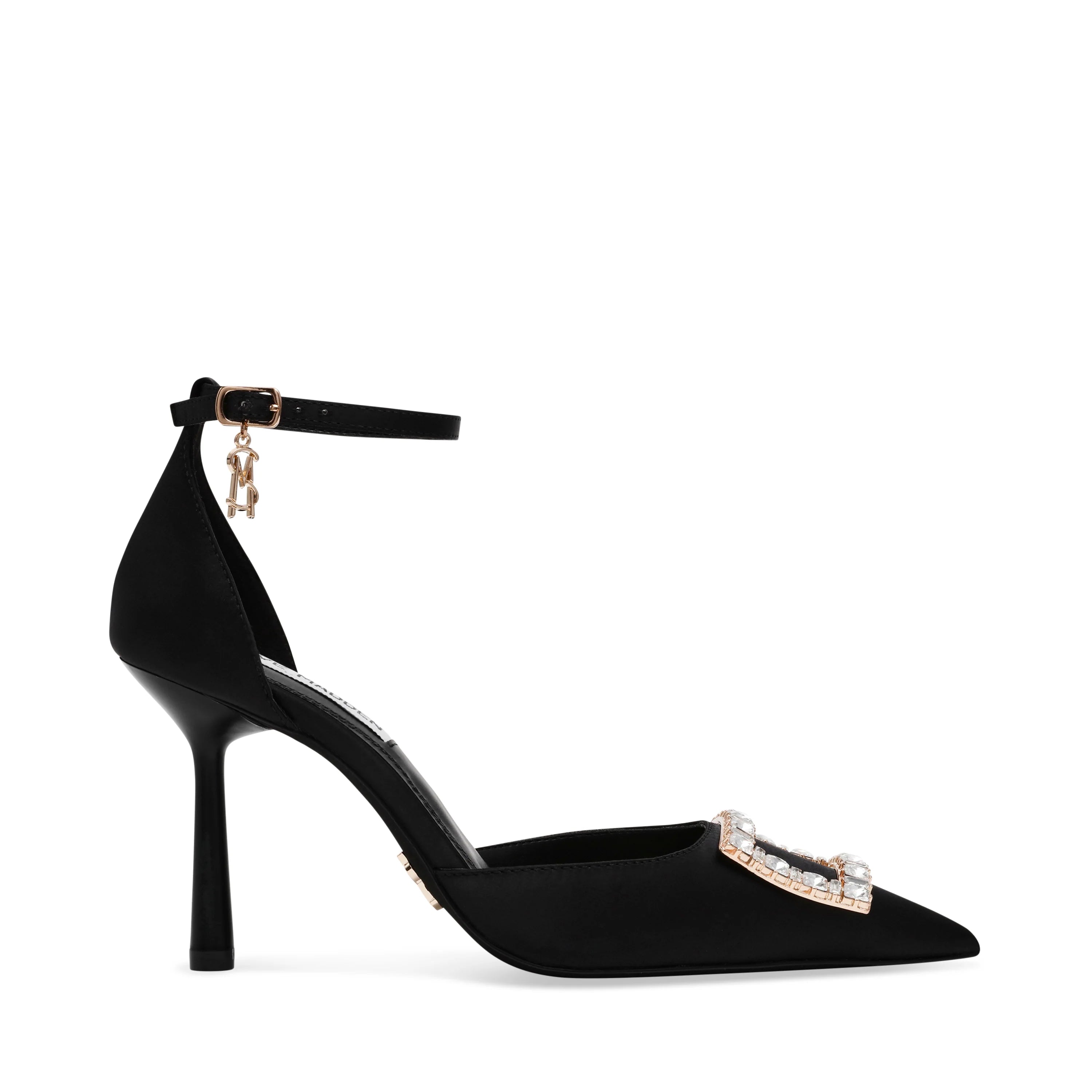 ACCESSION HEELED SANDALS BLACK SATIN