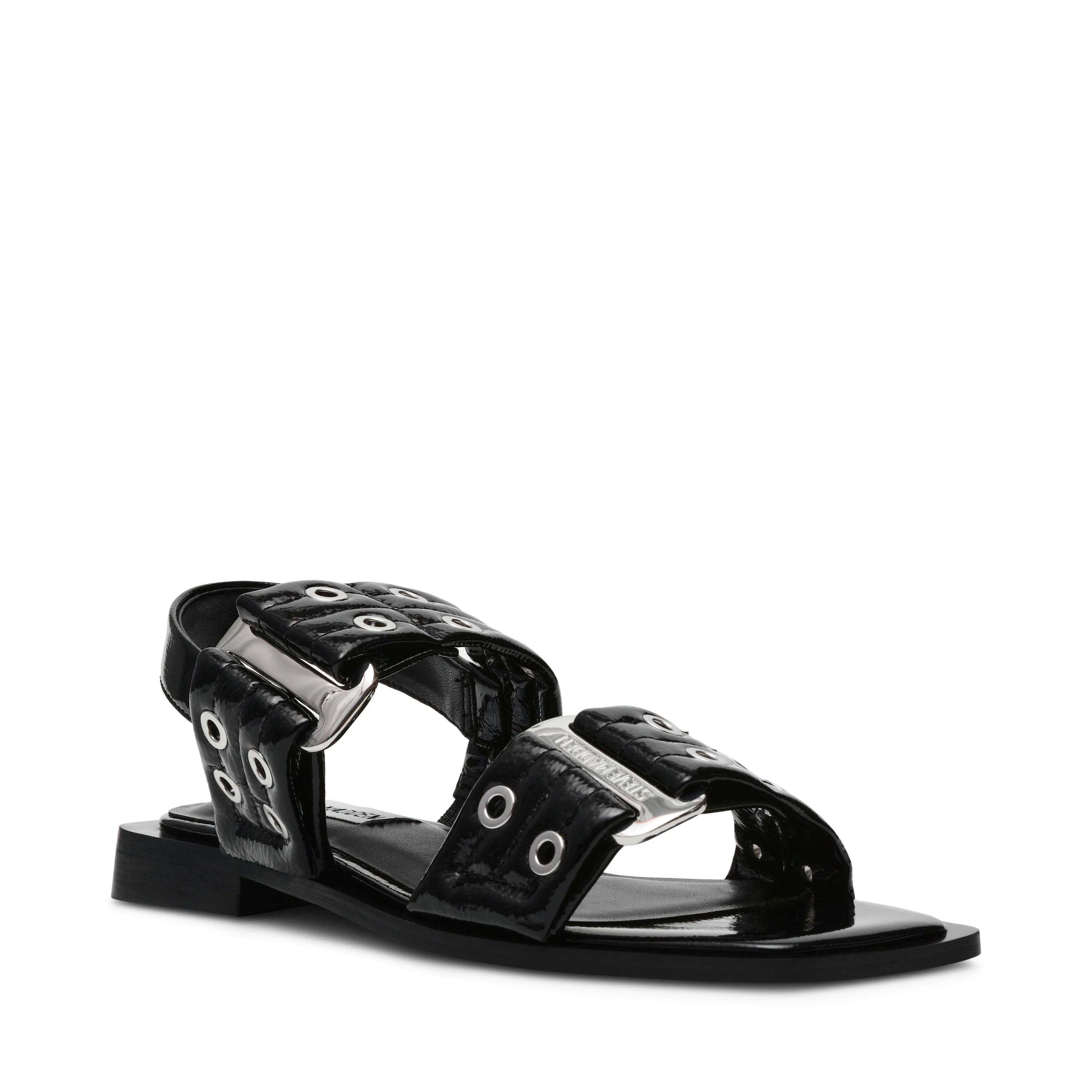 Saria Flat Sandals Black Patent- Hover Image